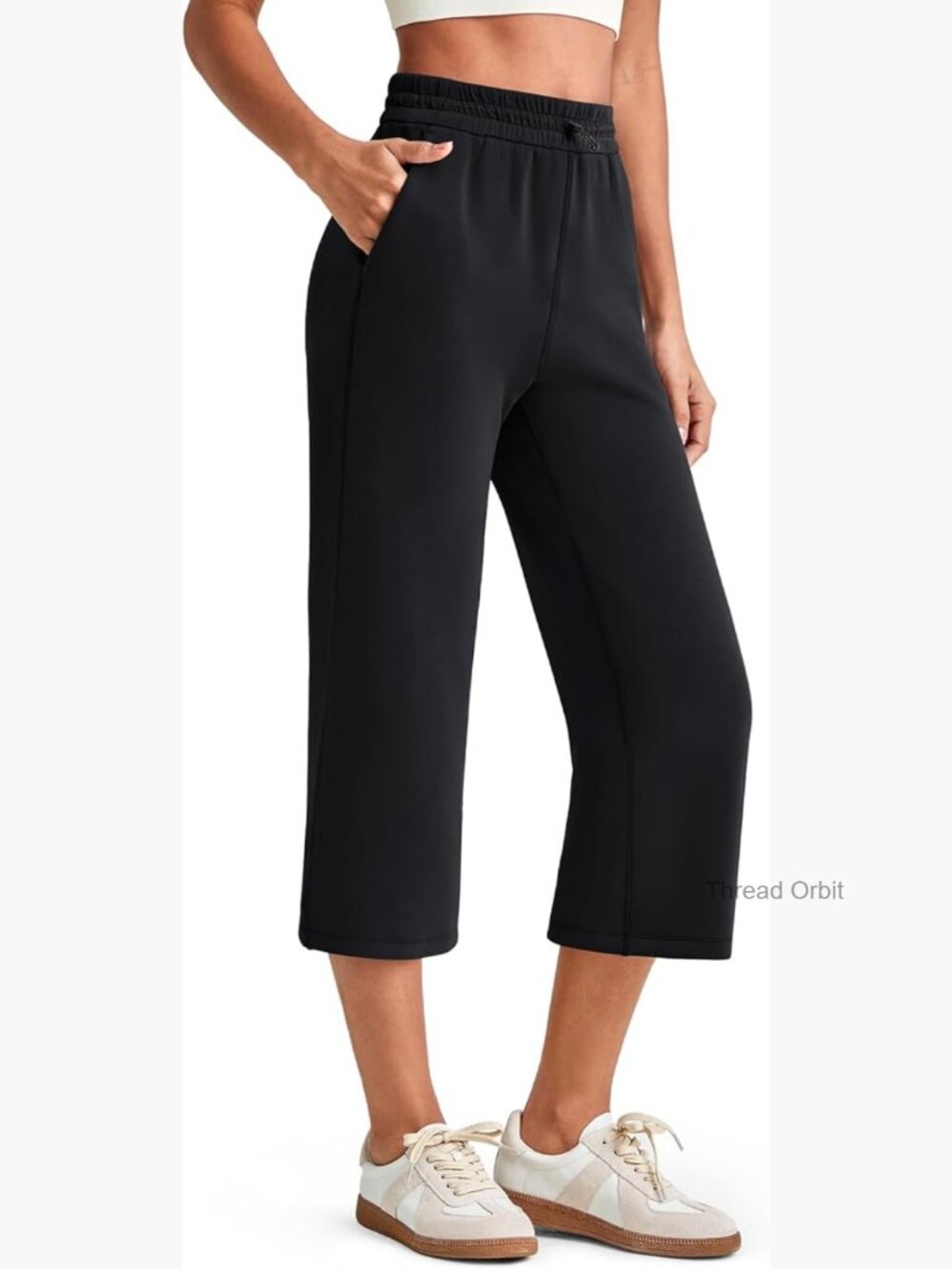 High Waist Wide Leg Capri Pants Adjustable Shockcord Side Pockets